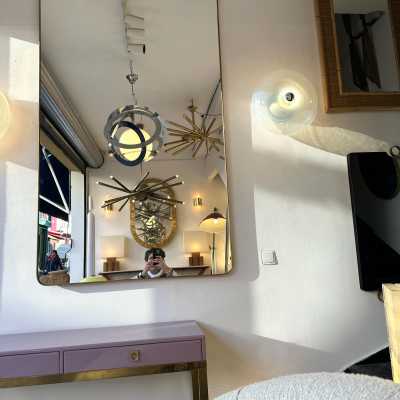 Extra large Mid-Century Modern brass frame mirror. Italian architect Gio Ponti placed this style of mirror in his interiors during the 1950s and 1960s. Same design period as Fontana Arte, Cristal Art, Pier Luigi Colli, Ico Parisi, Cesare Lacca, Franco Campo and Carlo Graffi, Osvaldo Borsani. bronze wood metal italian design