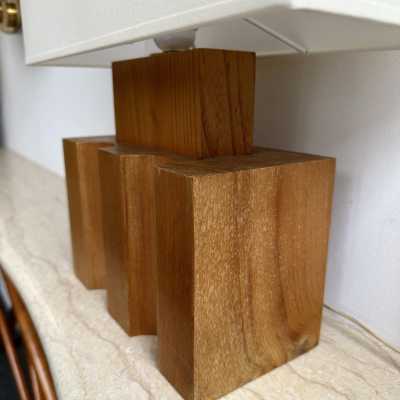 pair of or set of 2 lamps in massive elm wood by Maison Regain. Famous brutalist mid-century modern design like Pierre Chapo, Charlotte Perriand, Le Corbusier Pierre Jeanneret, Jean Prouvé, George Nakashima. Mid-Century modern space age brutalist 1970s 1950s