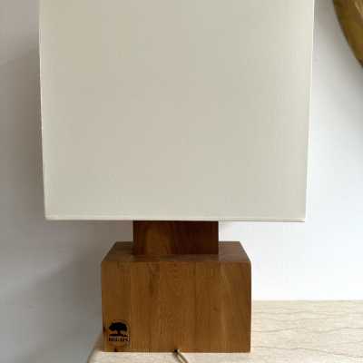 pair of or set of 2 lamps in massive elm wood by Maison Regain. Famous brutalist mid-century modern design like Pierre Chapo, Charlotte Perriand, Le Corbusier Pierre Jeanneret, Jean Prouvé, George Nakashima. Mid-Century modern space age brutalist 1970s 1950s