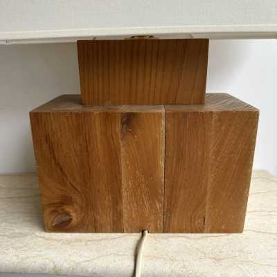 pair of or set of 2 lamps in massive elm wood by Maison Regain. Famous brutalist mid-century modern design like Pierre Chapo, Charlotte Perriand, Le Corbusier Pierre Jeanneret, Jean Prouvé, George Nakashima. Mid-Century modern space age brutalist 1970s 1950s