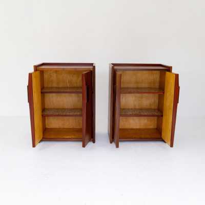 Mid-Century Modern Pair of wood buffets cabinets cupboards dressers credenzas sideboard. In the mood of Gio Ponti, Le Corbusier, La Permanente Mobile Cantu, Gianfranco Frattini, Cassina, Osvaldo Borsani, Joe Colombo, Vico Magistretti, Luisa Parisi, Mario Bellini, Tito Agnoli, Afra Tobia Scarpa, Luciano Frigerio, Sporiti, Marco Zanuso, Giulio Moscatelli, Formanova, Maison Jansen, Maison et Jardin Gallery, Dal Vera, Angelo Mangiarotti, Art Deco, Scandinavian Danish Modern.