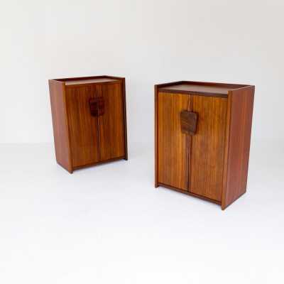 Mid-Century Modern Pair of wood buffets cabinets cupboards dressers credenzas sideboard. In the mood of Gio Ponti, Le Corbusier, La Permanente Mobile Cantu, Gianfranco Frattini, Cassina, Osvaldo Borsani, Joe Colombo, Vico Magistretti, Luisa Parisi, Mario Bellini, Tito Agnoli, Afra Tobia Scarpa, Luciano Frigerio, Sporiti, Marco Zanuso, Giulio Moscatelli, Formanova, Maison Jansen, Maison et Jardin Gallery, Dal Vera, Angelo Mangiarotti, Art Deco, Scandinavian Danish Modern.
