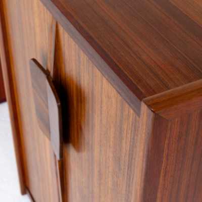 Mid-Century Modern Pair of wood buffets cabinets cupboards dressers credenzas sideboard. In the mood of Gio Ponti, Le Corbusier, La Permanente Mobile Cantu, Gianfranco Frattini, Cassina, Osvaldo Borsani, Joe Colombo, Vico Magistretti, Luisa Parisi, Mario Bellini, Tito Agnoli, Afra Tobia Scarpa, Luciano Frigerio, Sporiti, Marco Zanuso, Giulio Moscatelli, Formanova, Maison Jansen, Maison et Jardin Gallery, Dal Vera, Angelo Mangiarotti, Art Deco, Scandinavian Danish Modern.