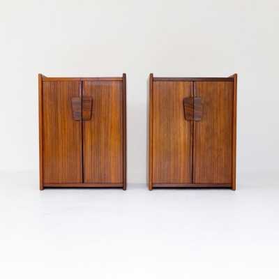 Mid-Century Modern Pair of wood buffets cabinets cupboards dressers credenzas sideboard. In the mood of Gio Ponti, Le Corbusier, La Permanente Mobile Cantu, Gianfranco Frattini, Cassina, Osvaldo Borsani, Joe Colombo, Vico Magistretti, Luisa Parisi, Mario Bellini, Tito Agnoli, Afra Tobia Scarpa, Luciano Frigerio, Sporiti, Marco Zanuso, Giulio Moscatelli, Formanova, Maison Jansen, Maison et Jardin Gallery, Dal Vera, Angelo Mangiarotti, Art Deco, Scandinavian Danish Modern.