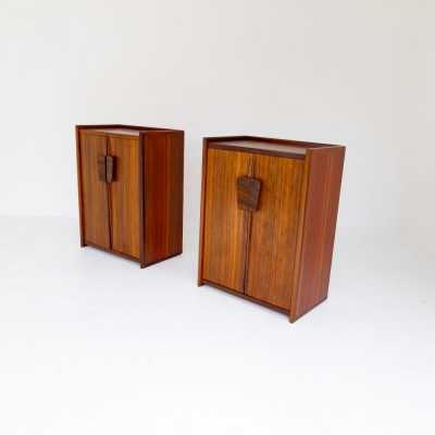 Mid-Century Modern Pair of wood buffets cabinets cupboards dressers credenzas sideboard. In the mood of Gio Ponti, Le Corbusier, La Permanente Mobile Cantu, Gianfranco Frattini, Cassina, Osvaldo Borsani, Joe Colombo, Vico Magistretti, Luisa Parisi, Mario Bellini, Tito Agnoli, Afra Tobia Scarpa, Luciano Frigerio, Sporiti, Marco Zanuso, Giulio Moscatelli, Formanova, Maison Jansen, Maison et Jardin Gallery, Dal Vera, Angelo Mangiarotti, Art Deco, Scandinavian Danish Modern.