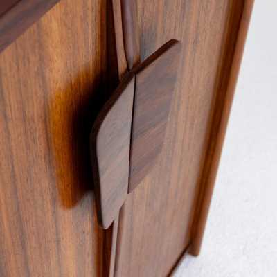 Mid-Century Modern Pair of wood buffets cabinets cupboards dressers credenzas sideboard. In the mood of Gio Ponti, Le Corbusier, La Permanente Mobile Cantu, Gianfranco Frattini, Cassina, Osvaldo Borsani, Joe Colombo, Vico Magistretti, Luisa Parisi, Mario Bellini, Tito Agnoli, Afra Tobia Scarpa, Luciano Frigerio, Sporiti, Marco Zanuso, Giulio Moscatelli, Formanova, Maison Jansen, Maison et Jardin Gallery, Dal Vera, Angelo Mangiarotti, Art Deco, Scandinavian Danish Modern.