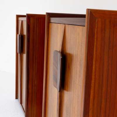 Mid-Century Modern Pair of wood buffets cabinets cupboards dressers credenzas sideboard. In the mood of Gio Ponti, Le Corbusier, La Permanente Mobile Cantu, Gianfranco Frattini, Cassina, Osvaldo Borsani, Joe Colombo, Vico Magistretti, Luisa Parisi, Mario Bellini, Tito Agnoli, Afra Tobia Scarpa, Luciano Frigerio, Sporiti, Marco Zanuso, Giulio Moscatelli, Formanova, Maison Jansen, Maison et Jardin Gallery, Dal Vera, Angelo Mangiarotti, Art Deco, Scandinavian Danish Modern.