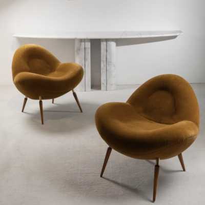 Pair of orange armchairs by Fritz Neth produced by Correcta