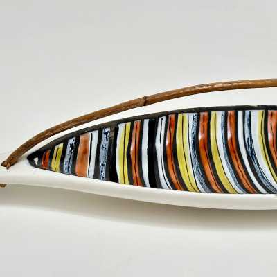 Roger Capron, Large Earthenware Bowl with Bamboo Accent, Vallauris c.1950