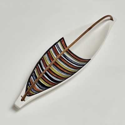 Roger Capron, Large Earthenware Bowl with Bamboo Accent, Vallauris c.1950