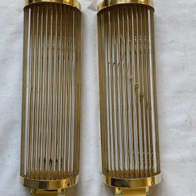 1970’ Paire D’Appliques En Laiton Ou Bronze A Tubes de Verre Style Genet Michon Ou Petitot