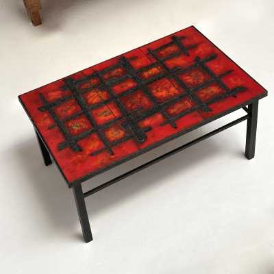 Lava Glazed Low Table, R&J Cloutier, France c.1960