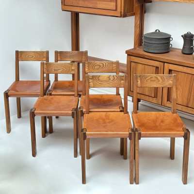 Set of 6 S24 Chairs, Pierre Chapo, France c.1960