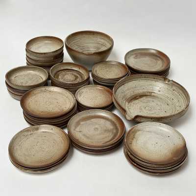 Handcrafted Stoneware Set of Dishes, Jea-Pierre Prud'Homme, France c.1975