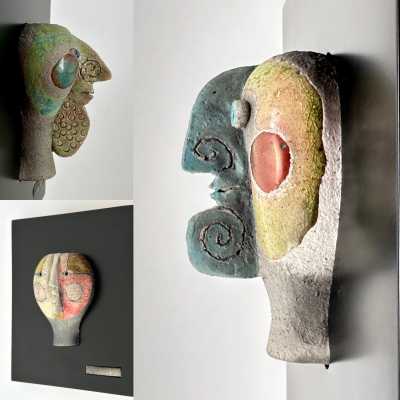 Roger Capron, 3 Raku Masks, Vallauris 1996