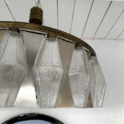 chandelier ceiling light or ceiling light in nickel-plated silver metal and brass with polyhedral Murano glass by the Italian designer editor Aureliano Toso. Famous designs like Reggiani, Sciolari, Stilux, Stilnovo, Angelo Brotto for Esperia, Aldo Carlo Nason for Mazzega, Venini, Vistosi, La Murrina, Toni Zuccheri, Fontana Arte, Artemide, Arteluce, Arredoluce, Luigi Caccia Dominioni.