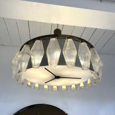 chandelier ceiling light or ceiling light in nickel-plated silver metal and brass with polyhedral Murano glass by the Italian designer editor Aureliano Toso. Famous designs like Reggiani, Sciolari, Stilux, Stilnovo, Angelo Brotto for Esperia, Aldo Carlo Nason for Mazzega, Venini, Vistosi, La Murrina, Toni Zuccheri, Fontana Arte, Artemide, Arteluce, Arredoluce, Luigi Caccia Dominioni.