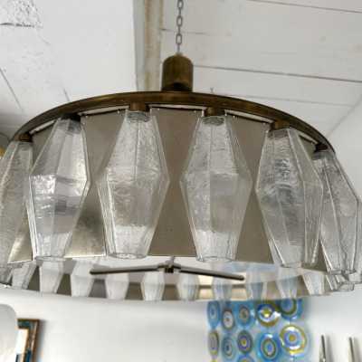chandelier ceiling light or ceiling light in nickel-plated silver metal and brass with polyhedral Murano glass by the Italian designer editor Aureliano Toso. Famous designs like Reggiani, Sciolari, Stilux, Stilnovo, Angelo Brotto for Esperia, Aldo Carlo Nason for Mazzega, Venini, Vistosi, La Murrina, Toni Zuccheri, Fontana Arte, Artemide, Arteluce, Arredoluce, Luigi Caccia Dominioni.