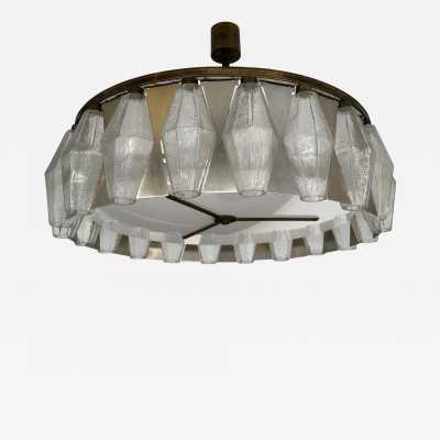 chandelier ceiling light or ceiling light in nickel-plated silver metal and brass with polyhedral Murano glass by Italian designer publisher Aureliano Toso. Famous designs like Reggiani, Sciolari, Stilux, Stilnovo, Angelo Brotto for Esperia, Aldo Carlo Nason for Mazzega, Venini, Vistosi, La Murrina, Toni Zuccheri, Fontana Arte, Artemide, Arteluce, Arredoluce, Luigi Caccia Dominioni.