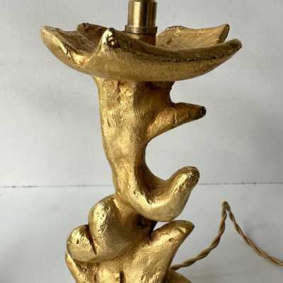 Pair of gilt-metal, bronze-style table or bedside lamps by Mathias for Fondica. Signed Mathias. Famous artists who worked for the manufacturer include Nicolas Dewael, Stéphane Galerneau, and Pierre Casenove. Styles: Garouste and Bonetti, Giacometti, Maison Jansen, Baguès, Charles, Hollywood Regency, Brutalism, Mid-Century Modern.
