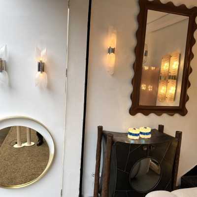 Pair of Mid-Century Modern Space Age chrome metal wall sconces by Aldo Nason for the Mazzega factory. Bubble blown Murano glass. Famous manufactory like Venini, Vistosi, La Murrina, Seguso, Carlo Nason, Poliarte, Esperia, Angelo Brotto, Stilnovo, Arteluce, Arredoluce, Artemide, Pierre Cardin, Lumi, Luci, Raak, Angelo Lelii, Francesco Bocola, Superstudio, Enrico Tronconi, Mario Bellini, Harvey Guzzini, Luigi Massoni, Martinelli, Fabio Lenci, Gio Ponti.