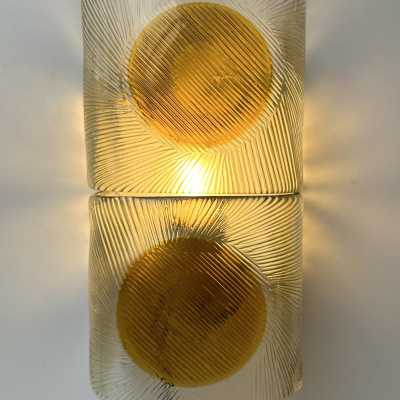 Pair of mid-century modern space age wall sconces in orange and clear textured Murano glass by the Mazzega factory. Famous Italian design like Venini, Vistosi, La Murrina, Aldo Carlo Nason, Toni Zuccheri, Stilnovo, Joe Colombo, Arteluce, Arredoluce, Lumi, Luci, Rggiani, Sciolari, Werner Pantone, Luigi Colani, Raak, Angelo Lelii, Angelo Brotto, Esperia, Francesco Bocola, Superstudio, Enrico Tronconi, Mario Bellini, Harvey Guzzini, Luigi Massoni, Martinelli, Pierre Cardin, Fabio Lenci, Gi