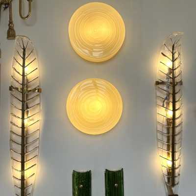 Mid-Century Modern Space Age Yellow Murano Glass Candy Wall Sconces Lighting Wall Lights or Ceiling Lights by Italian Murano Vistosi Manufacturer. The original manufacturer stamps the sticker labels. Famous manufacturing designers like Fabbian, Venini, Veronese, La Murrina, Aldo Nason, Stilnovo, Joe Colombo, Arteluce, Arredoluce, Lumi, Luci, Rggiani, Sciolari, Werner Pantone, Luigi Colani, Raak, Angelo Lelii, Angelo Brotto, Esperia, Francesco