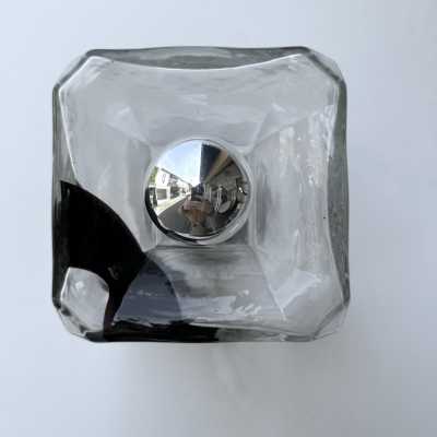Wall or ceiling light in Space Age or Mid-Century Modern style. Cube made of blown Murano glass and chrome-plated metal. Famous designs: Carlo Aldo Nason for Mazzega, Venini, Leucos, La Murrina, Poliarte, Veronese, Seguso, Stilnovo, Artemide, Arredoluce, and Arteluce.