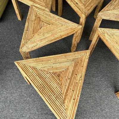 Set of 6 Hollywood Regency style coffee tables, side tables, and cocktail tables in Mid-Century Modern style, made of bamboo, rattan, raffia, and wicker, by the Italian manufacturer Vivai del Sud. Original manufacturer stamp on the back. Famous designers such as Maison Arpex International, Dal Vera, Renato Zevi, Romeo Rega, Maison Jansen, Willy Rizzo, and Mario Sabot.
