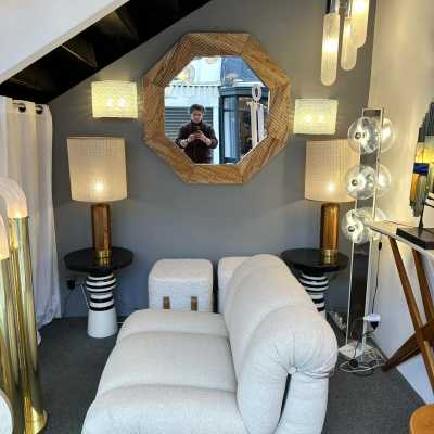Mid-century modern octagonal wall mirror made of brass and bamboo, rattan, raffia, and wicker by the Italian manufacturer Vivai del Sud. Original manufacturer stamp on the back. Famous designs by Maison Arpex International, Dal Vera, Renato Zevi, Romeo Rega, Maison Jansen, Brass Palm, and Mario Sabot.