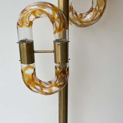 original vintage brass chain floor lamp by Aldo Nason for the Mazzega factory. Blown amber Murano glass. Famous manufactory like Venini, Vistosi, La Murrina, Seguso, Carlo Nason, Poliarte, Esperia, Angelo Brotto, Stilnovo, Arteluce, Arredoluce, Artemide, Pierre Cardin, Lumi, Luci, Raak, Angelo Lelii, Francesco Bocola, Superstudio, Enrico Tronconi, Mario Bellini, Harvey Guzzini, Luigi Massoni, Martinelli, Fabio Lenci, Gio Ponti.