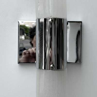 pair of 2 mid-century modern Space Age chrome metal wall sconces by Aldo Nason for Mazzega Manufacture. Bubble blown Murano glass. Famous manufactory like Venini, Vistosi, La Murrina, Seguso, Carlo Nason, Poliarte, Esperia, Angelo Brotto, Stilnovo, Arteluce, Arredoluce, Artemide, Pierre Cardin, Lumi, Luci, Raak, Angelo Lelii, Francesco Bocola, Superstudio, Enrico Tronconi, Mario Bellini, Harvey Guzzini, Luigi Massoni, Martinelli, Fabio Lenci, Gio Ponti.