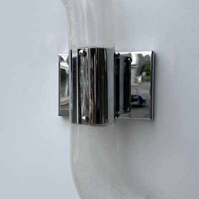 pair of 2 mid-century modern Space Age chrome metal wall sconces by Aldo Nason for Mazzega Manufacture. Bubble blown Murano glass. Famous manufactory like Venini, Vistosi, La Murrina, Seguso, Carlo Nason, Poliarte, Esperia, Angelo Brotto, Stilnovo, Arteluce, Arredoluce, Artemide, Pierre Cardin, Lumi, Luci, Raak, Angelo Lelii, Francesco Bocola, Superstudio, Enrico Tronconi, Mario Bellini, Harvey Guzzini, Luigi Massoni, Martinelli, Fabio Lenci, Gio Ponti.
