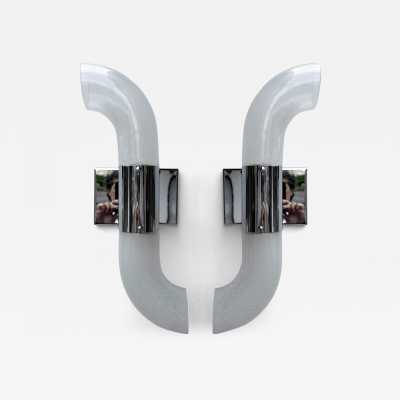 pair of 2 mid-century modern Space Age chrome metal wall sconces by Aldo Nason for Mazzega Manufacture. Bubble blown Murano glass. Famous manufactory like Venini, Vistosi, La Murrina, Seguso, Carlo Nason, Poliarte, Esperia, Angelo Brotto, Stilnovo, Arteluce, Arredoluce, Artemide, Pierre Cardin, Lumi, Luci, Raak, Angelo Lelii, Francesco Bocola, Superstudio, Enrico Tronconi, Mario Bellini, Harvey Guzzini, Luigi Massoni, Martinelli, Fabio Lenci, Gio Ponti.