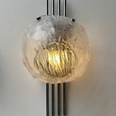 Pair of Space Age Mid-Century Modern wall lights in chrome metal and textured glass by Italian designer Angelo Brotto for the Esperia manufacture. Famous design Venini, La Murrina, Seguso, Carlo Aldo Nason, Poliarte, Stilnovo, Arteluce, Arredoluce, Artemide, Pierre Cardin, Lumi, Luci, Raak, Angelo Lelii, Francesco Bocola, Superstudio, Enrico Tronconi, Mario Bellini, Harvey Guzzini, Luigi Massoni, Martinelli, Fabio Lenci, Gio Ponti.