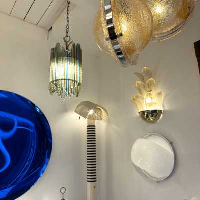Mid-century modern chandeliers and pendants in hammered glass and silver-plated wrought iron from the Biancardi Jordan factory in Verona, in the Brutalist style, a competitor of Longobard Arte and Poliarte in the 1970s. Famous designers, such as Carlo Aldo Nason for Mazzega Murano, Venini, Vistosi, La Murrina, Esperia and Angelo Brotto.