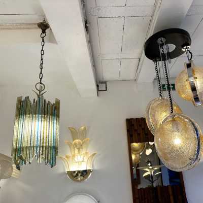 Mid-century modern chandeliers and pendants in hammered glass and silver-plated wrought iron from the Biancardi Jordan factory in Verona, in the Brutalist style, a competitor of Longobard Arte and Poliarte in the 1970s. Famous designers, such as Carlo Aldo Nason for Mazzega Murano, Venini, Vistosi, La Murrina, Esperia and Angelo Brotto.