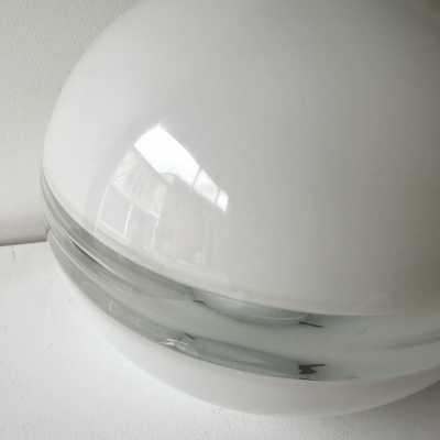 Pair of Mid-Century Modern Space Age table or bedside lamps model LT230 in clear and white textured kinetic Murano glass by Carlo Nason for the Mazzega factory. Famous Italian design like Venini, Vistosi, La Murrina, Aldo Nason, Stilnovo, Joe Colombo, Arteluce, Arredoluce, Lumi, Luci, Rggiani, Sciolari, Werner Pantone, Luigi Colani, Raak, Angelo Lelii, Angelo Brotto, Esperia, Francesco Bocola, Superstudio, Enrico Tronconi, Mario Bellini, Harvey Guzzini, Luigi Massoni, Martinelli, Pierre Ca