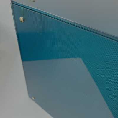 Blue Murano glass table, bedside or floor lamp with brass screw details. Style: Mazzega, Veronese, Poliarte, Venini, Vistosi, Carlo Aldo Nason, Toni Zuccheri for VeArt, Fontana Arte, Cristal Art, Pierre Cardin, Stilnovo, Arredoluce, Arteluce.