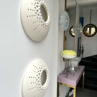 Pair of white terracotta wall sconces. Italian design, contemporary handcrafted.