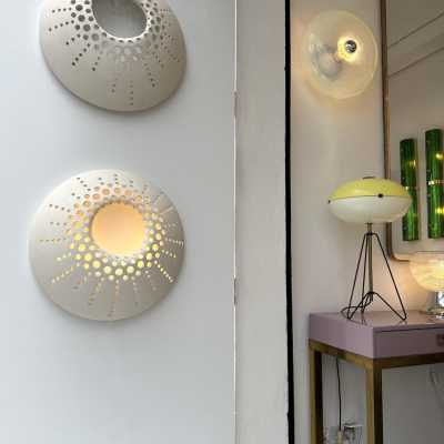 Pair of white terracotta wall sconces. Italian design, contemporary handcrafted.