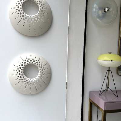 Pair of white terracotta wall sconces. Italian design, contemporary handcrafted.