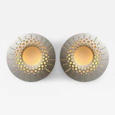 Pair of white terracotta wall sconces. Italian design, contemporary handcrafted.