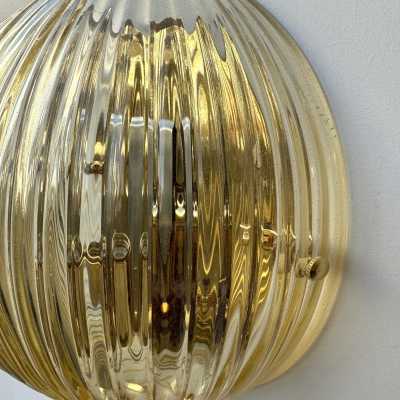 Mid-Century Modern Space Age Yellow Gold Leaf Murano Glass Wall Sconces. Famous manufacturing designers like Barovier Toso Fabbian, Venini, Veronese, La Murrina, Aldo Carlo Nason, Stilnovo, Joe Colombo, Arteluce, Arredoluce, Lumi, Luci, Rggiani, Sciolari, Werner Pantone, Luigi Colani, Raak, Angelo Lelii, Angelo Brotto, Esperia, Francesco Bocola, Superstudio, Enrico Tronconi, Mario Bellini, Harvey Guzzini, Luigi Massoni, Martinelli, Pierre Cardin, Fabio Lenc