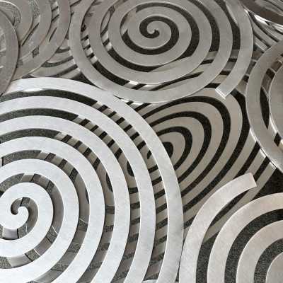 Large, contemporary spiral stainless steel coffee table by Italian artist-designer Antonio Cagianelli. Handcrafted, signed and dated 2024 with the AC monogram. Limited edition of eight. Some of Antonio Cagianelli's works are housed at the Musée des Arts Décoratifs in Paris.