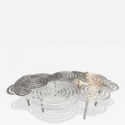 Large, contemporary spiral stainless steel coffee table by Italian artist-designer Antonio Cagianelli. Handcrafted, signed and dated 2024 with the AC monogram. Limited edition of eight. Some of Antonio Cagianelli's works are housed at the Musée des Arts Décoratifs in Paris.