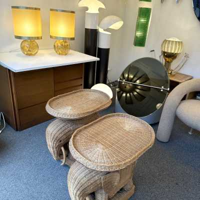 Pair of yellow fractal resin table or bedside lamps, Mid-Century Modern Space Age style, beautiful original shades with brass circle, from the 1970s by the artist François Godebski. Famous designers such as Pierre Giraudon, Marie Claude Fouquières.