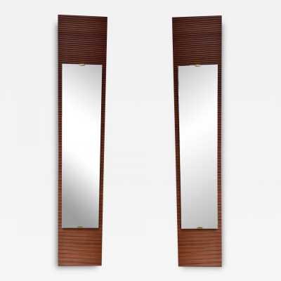 Mid-Century Modern style striped wood wall or floor mirror with brass details. Inspired by Ico Parisi, Cesare Lacca, Gio Ponti, Franco Campo, Carlo Graffi, and Osvaldo Borsani.