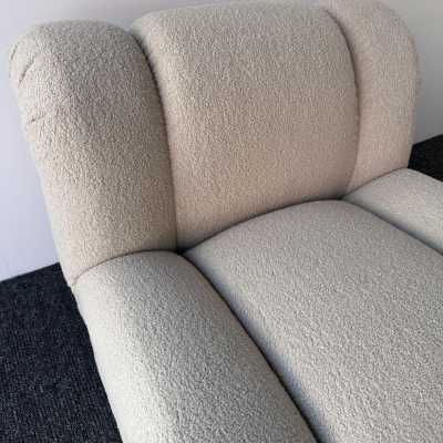 Mid-Century Modern Space Age Pair of large Velasquez model fireside armchairs by Italian design publisher Mimo J. Padova. New loopback fabric covering. In the style of Pierre Cardin, Gio Ponti, Gianfranco Frattini, Cassina, Osvaldo Borsani, Joe Colombo, Vico Magistretti, Ico Luisa Parisi, Mario Bellini, Tito Agnoli, Afra Tobia Carlo Scarpa, Luciano Frigerio, Sporiti, Marco Zanuso, Giulio Moscatelli, Formanova.
