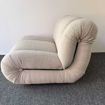 Mid-Century Modern Space Age Pair of large Velasquez model fireside armchairs by Italian design publisher Mimo J. Padova. New loopback fabric covering. In the style of Pierre Cardin, Gio Ponti, Gianfranco Frattini, Cassina, Osvaldo Borsani, Joe Colombo, Vico Magistretti, Ico Luisa Parisi, Mario Bellini, Tito Agnoli, Afra Tobia Carlo Scarpa, Luciano Frigerio, Sporiti, Marco Zanuso, Giulio Moscatelli, Formanova.